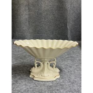 Vintage Lenox Pedestal Centerpiece Bowl Ivory‎ 24K Gold Trim 12" Scalloped USA